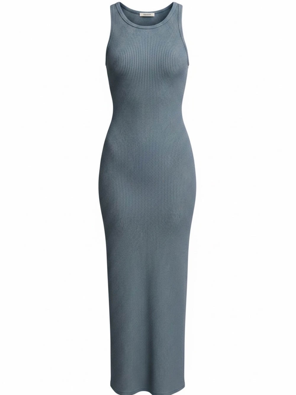No Comment Ribbed Maxi Tank Dress in Slate Blue